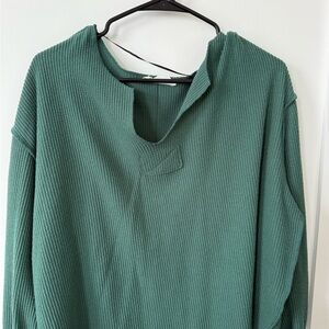 Green Waffle Knit Long Sleeve Top